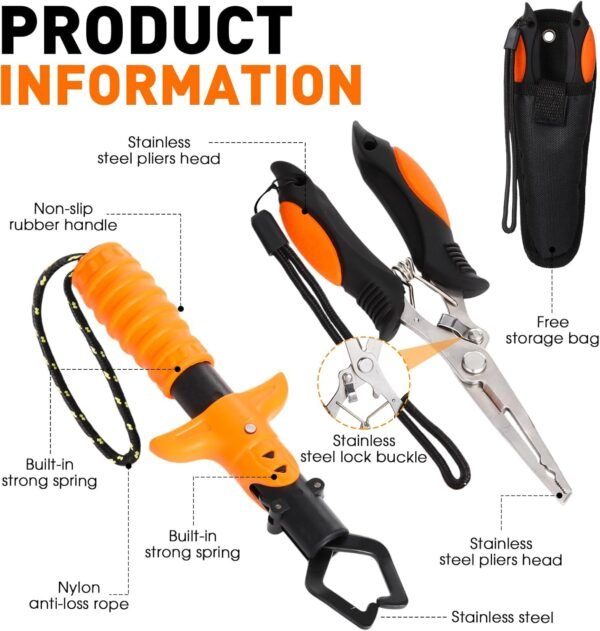 Fishing Tool Kit with Pliers Knife Scale Gripper Gloves Accessories Set