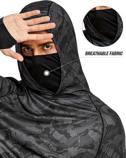 4 Men Hooded UPF50 Sun Protection Fishing Shirt Long Sleeve Rash Guard Cooling