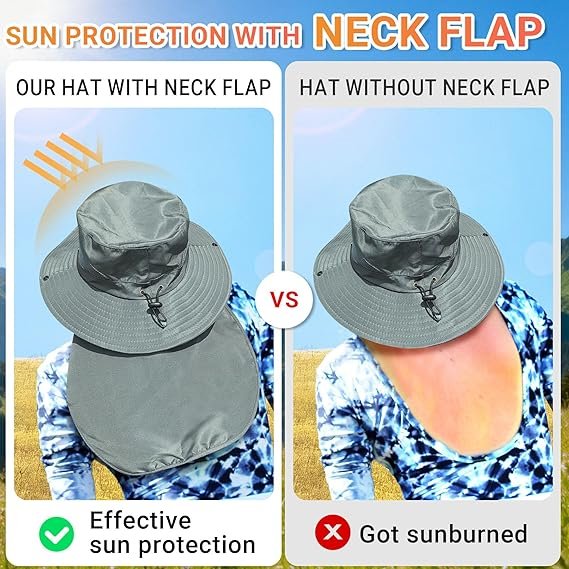 5 Wide Brim Sun Hat with Neck Flap UV Protection Outdoor Cap