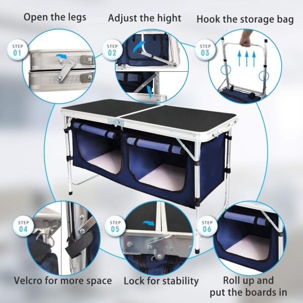 Portable Aluminum Folding Camping Table Adjustable Outdoor Picnic Workstation