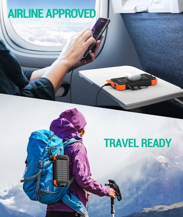 10,000mAh Solar Power Bank Portable 20W Wireless Fast Charger Camping