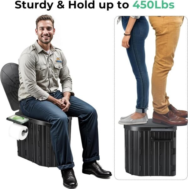 5 Portable Folding Camping Toilet for Adults with Lid Paper Holder