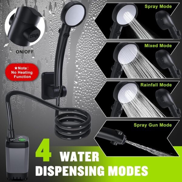5 Portable Camping Shower Rechargeable 6000mAh LED Display Outdoor Pump IPX7 Waterproof