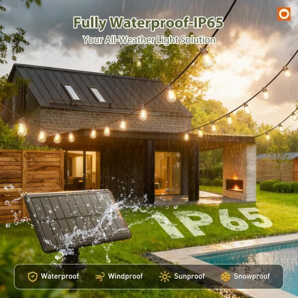 52FT Waterproof Solar String Lights LED Outdoor Patio Dimmable Remote USB Camping Lights