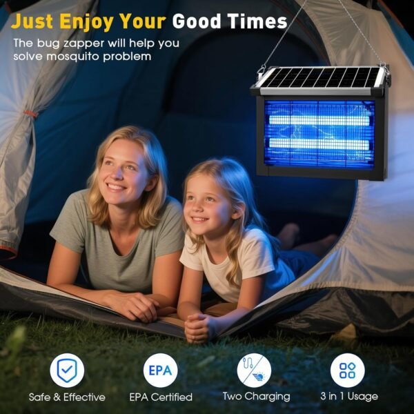 Solar Mosquito Bug Zapper Outdoor 4500V Waterproof Rechargeable 1/2 Acre Coverage