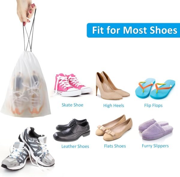 Waterproof Drawstring Shoe Bags for Travel Storage Packing Organizer Set 5 Pack Clear