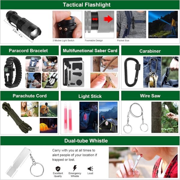 142 Piece Survival and First Aid Kit Emergency Outdoor Camping Hiking Gear with Molle Pouch