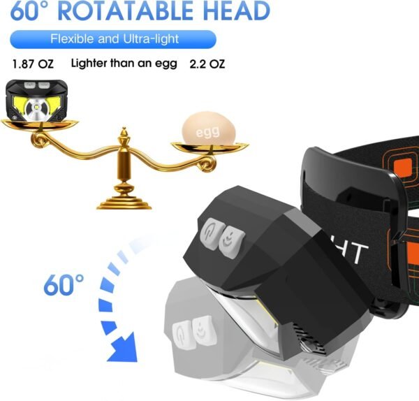 Rechargeable LED Headlamp Flashlight Waterproof Motion Sensor Outdoor Light Set