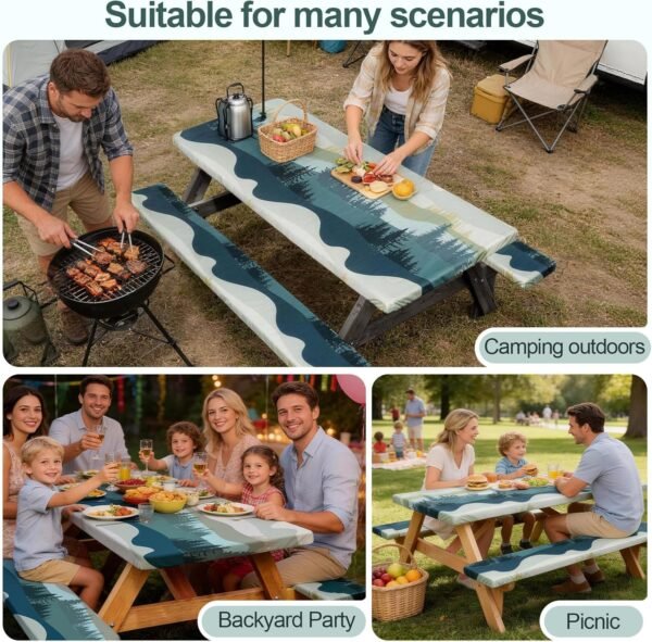 Waterproof Picnic Table Cover Set with Bench Covers Outdoor Camping Essentials