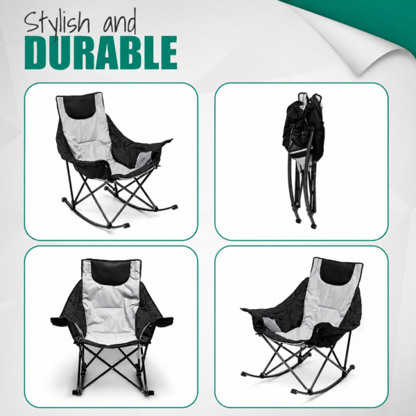 Oversized Rocking Camping Chair Padded High Back Portable Outdoor Recliner Heavy Duty
