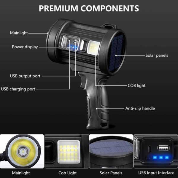 Rechargeable LED Spotlight Super Bright Handheld Flashlight for Outdoor Adventures