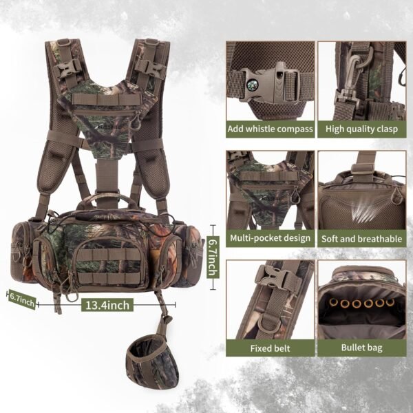 5 Hunting Backpack with Fanny Pack Harness and Binocular Storage System for Outdoor Gear