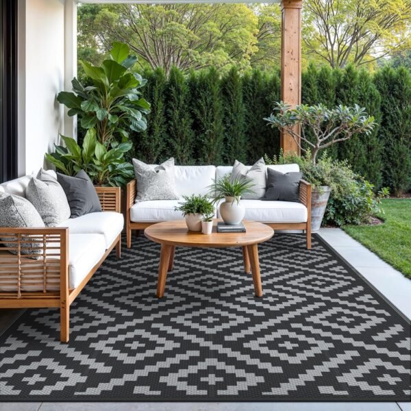 Waterproof Reversible Outdoor Patio Rug Plastic Camping Mat for RV Deck