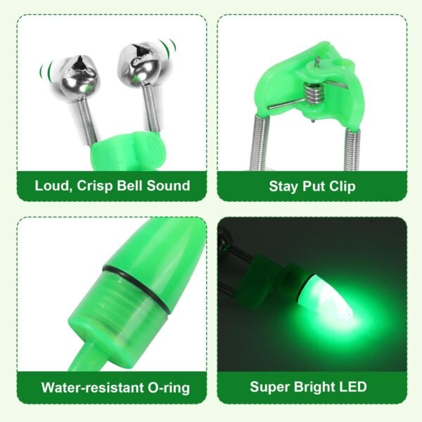 LED Fishing Bite Alarm Bells with Tip Lights Night Fishing Alerts
