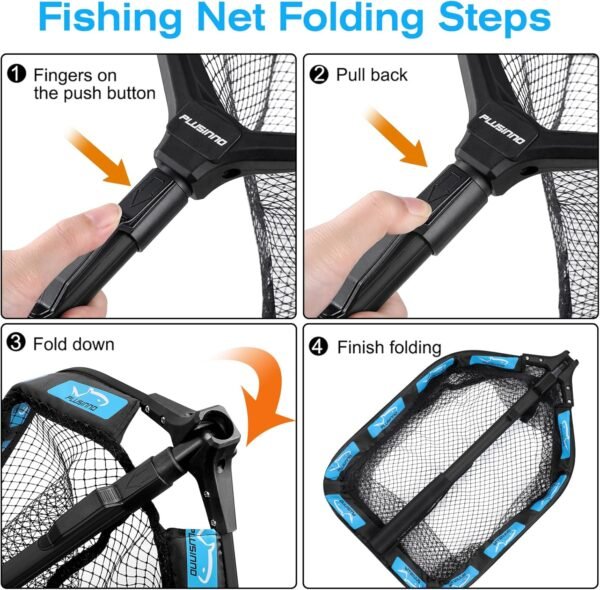 Floating Fishing Landing Net Rubber Coated Foldable Kayak Salmon Bass