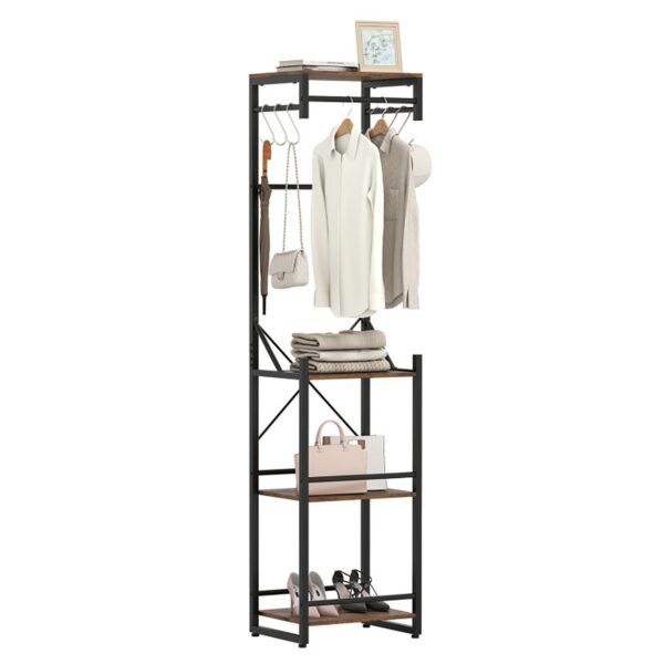 Slim Freestanding Coat Rack with Shelves, Hooks and Hanging Rods