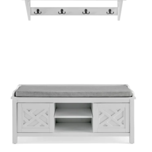 Coventry White Hall Tree with Storage Bench and Double Coat Hooks