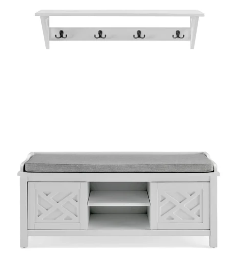Coventry White Hall Tree with Storage Bench and Double Coat Hooks