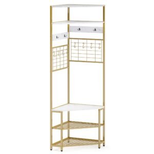 5-Tier Corner Hall Tree with Shoe Storage Bench and Coat Hooks