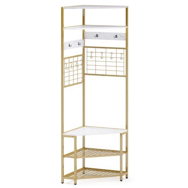 5-Tier Corner Hall Tree with Shoe Storage Bench and Coat Hooks