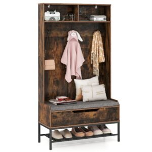 69-Inch Tall 4-in-1 Hall Tree with Shoe Storage and Bench