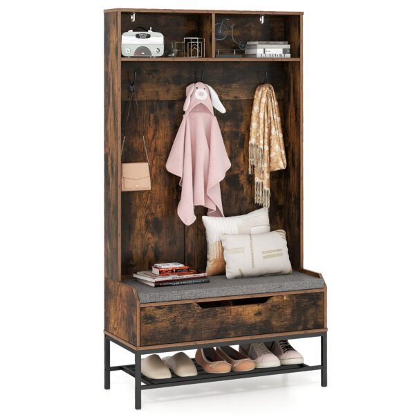69-Inch Tall 4-in-1 Hall Tree with Shoe Storage and Bench