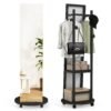 Coat Rack with Full-Length Mirror, Hooks, Shelves and Wheels