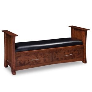 1 Solid Wood Storage Bench With Leather Seat For Entryway