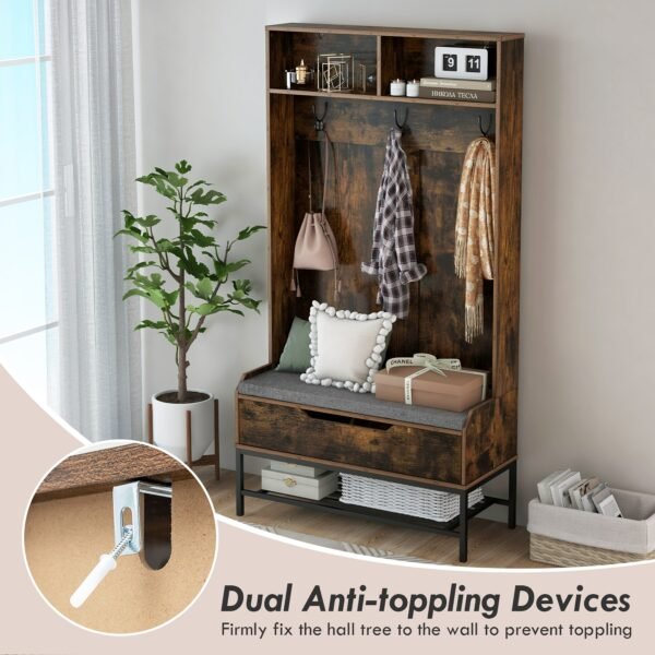 69-Inch Tall 4-in-1 Hall Tree with Shoe Storage and Bench