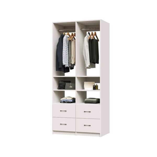 Standard Wardrobe Closet System with Hanging and Drawer Storage