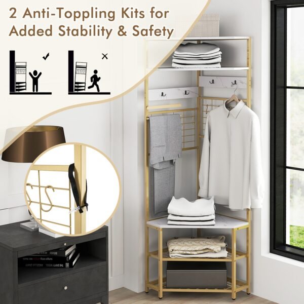 5-Tier Corner Hall Tree with Shoe Storage Bench and Coat Hooks