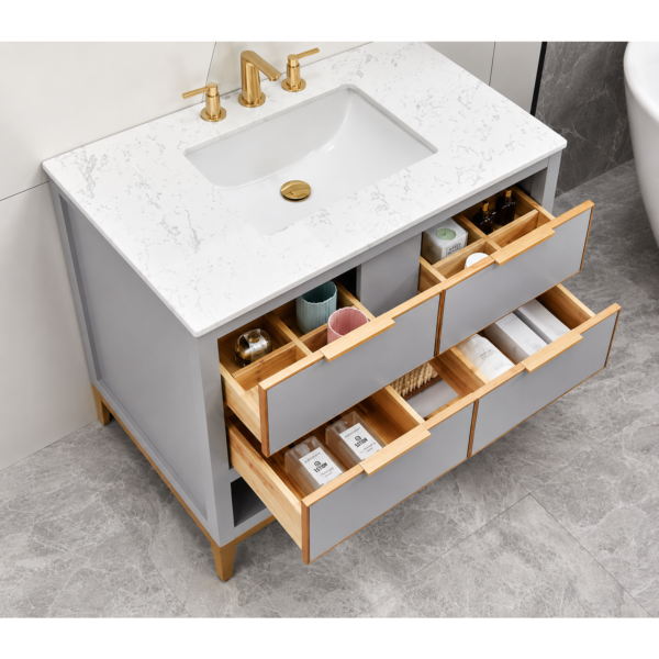 10 Grey Bathroom Vanity Cabinet with Open Storage and Laundry Space