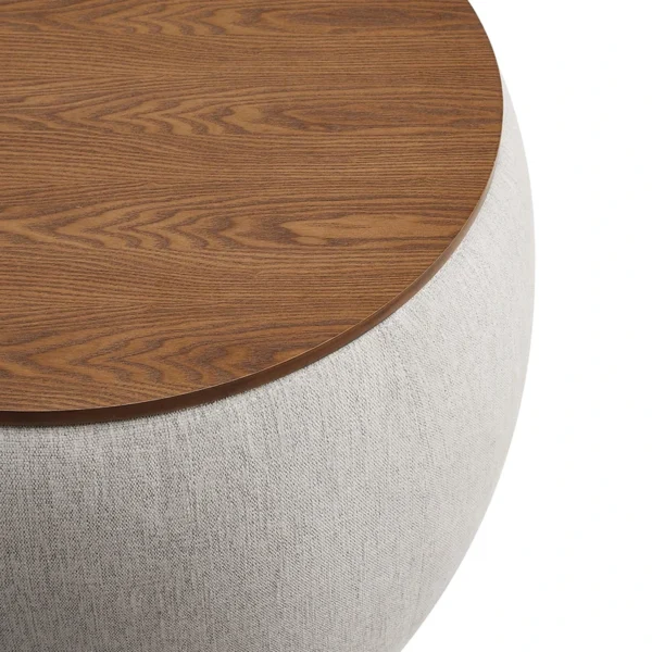 10 Round Upholstered Ottoman Coffee Table with Wooden Top Modern Design