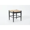 Woven Natural Fiber Accent Stool with Black Wooden Frame Seating
