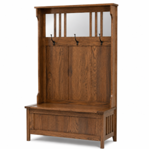 Mission Hall Bench with Storage, Hooks and Soft-Close Lid