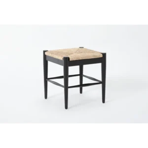 Woven Natural Fiber Accent Stool with Black Wooden Frame Seating