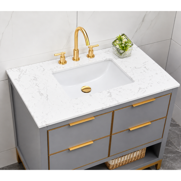 11 Grey Bathroom Vanity Cabinet with Open Storage and Laundry Space