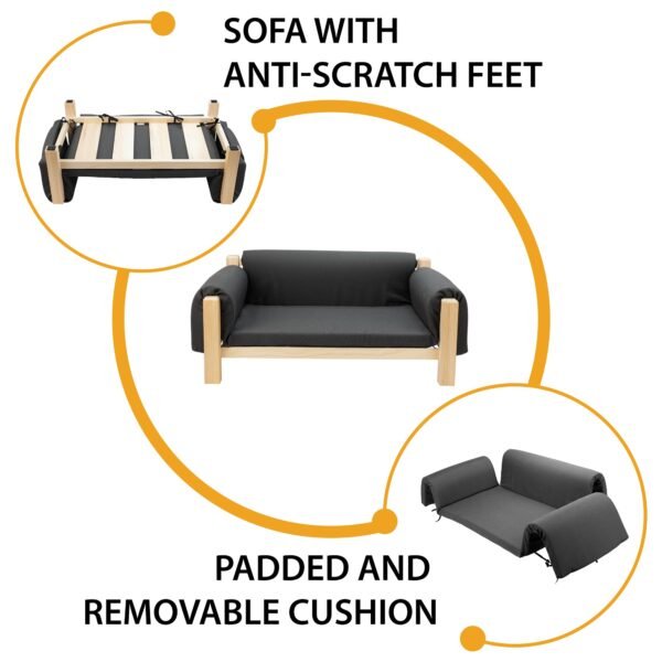 12 Modern Wooden Elevated Pet Bed with Cushioned Backrest for Dogs Cats