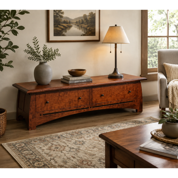 Rustic Solid Wood Storage Bench With Dual Drawer Design