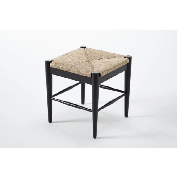 Woven Natural Fiber Accent Stool with Black Wooden Frame Seating