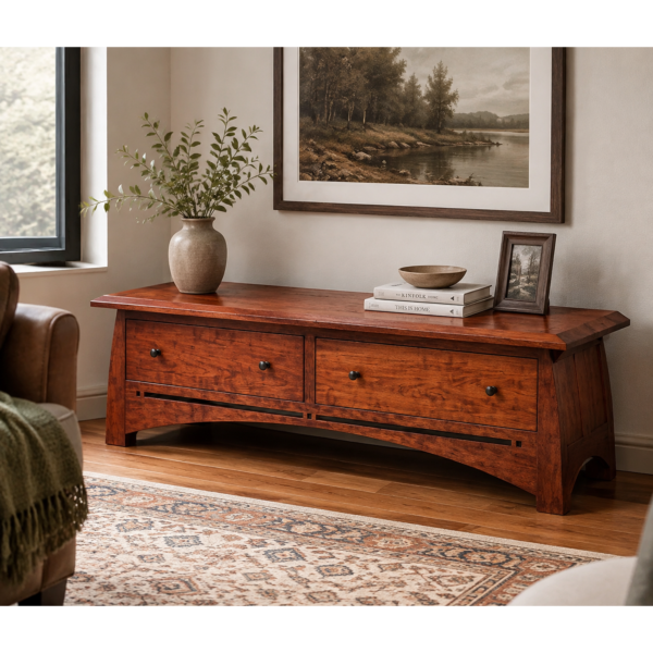 Rustic Solid Wood Storage Bench With Dual Drawer Design