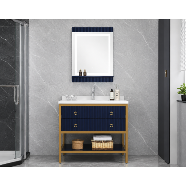 Navy Blue Bathroom Vanity Cabinet with Wave Design PVC Storage