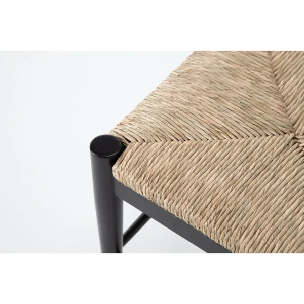 Woven Natural Fiber Accent Stool with Black Wooden Frame Seating