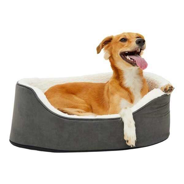 14 Oval Dog Bed Dark Grey with Soft Berber Lining Removable Cushion