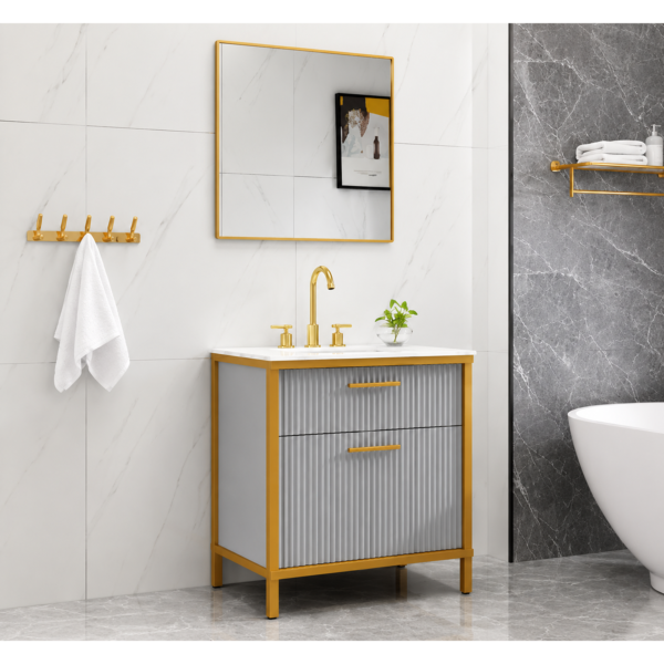 14 Luxury Modern PVC Bathroom Vanity Cabinet with Organized Drawer Storage