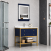 Navy Blue Bathroom Vanity Cabinet with Wave Design PVC Storage