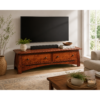 Rustic Solid Wood Storage Bench With Dual Drawer Design