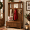 Mission Hall Bench with Storage, Hooks and Soft-Close Lid