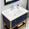 Navy Blue Bathroom Vanity Cabinet with Wave Design PVC Storage