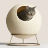 Modern Spherical Cat Bed with Faux Fur Cushion and Cozy Interior